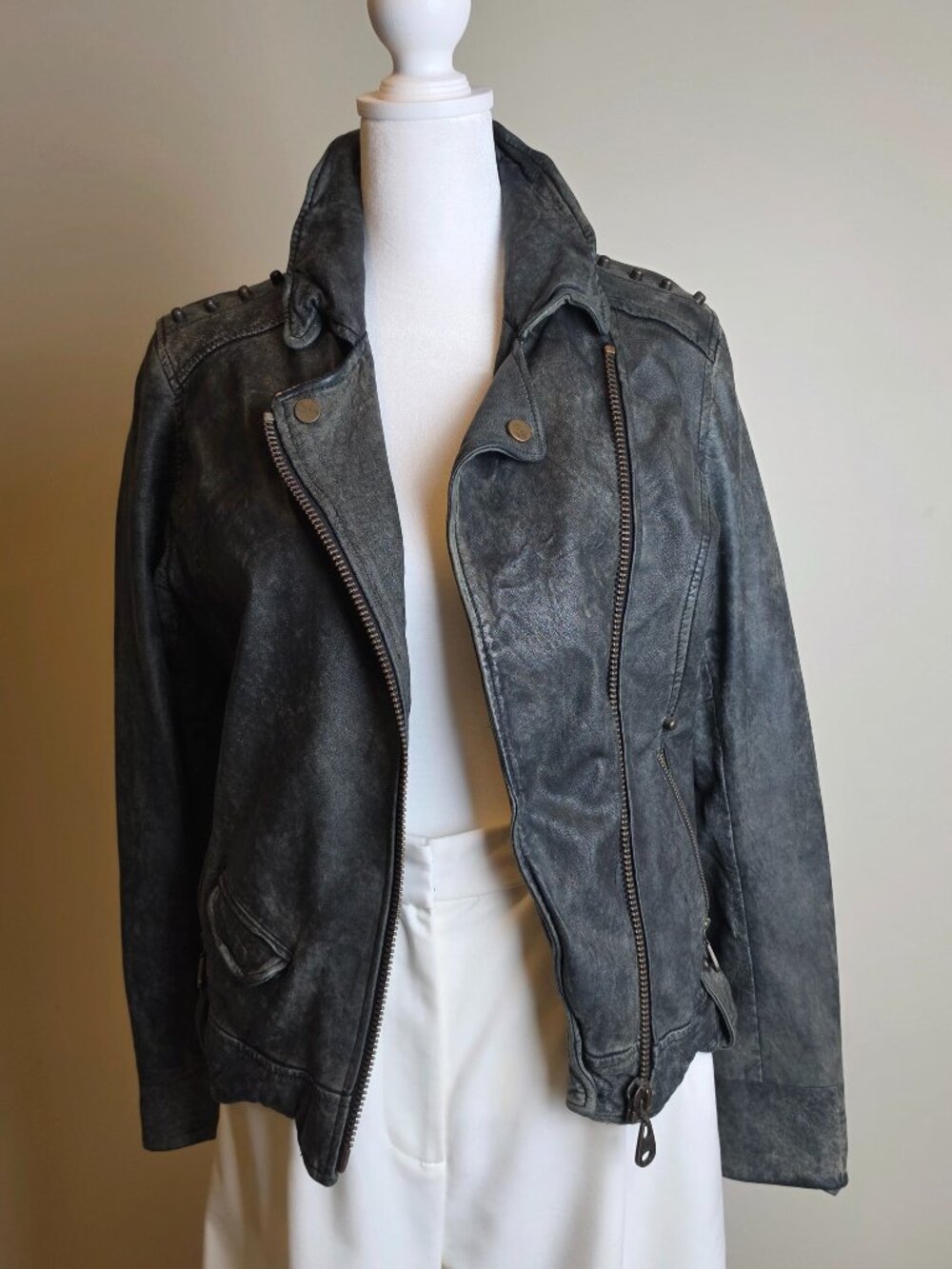 DOMA Leather Moto Jacket — Size 0